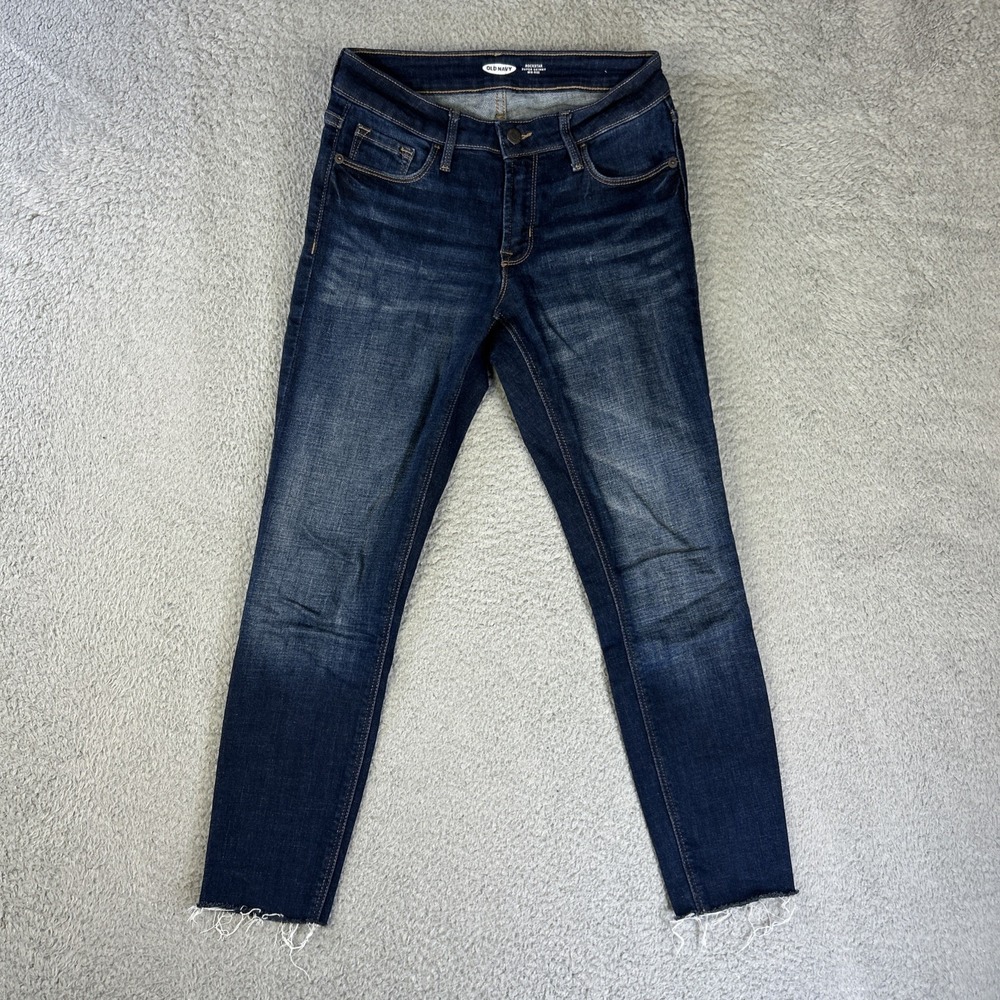 Old Navy Rockstar Jeans Womens 0 Blue Denim Pants Super Skinny Cropped Raw Hem